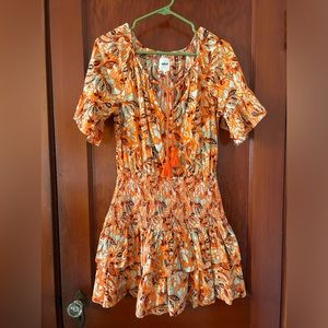 Aerie Orange Floral Smocked Waist Mini Sundress
